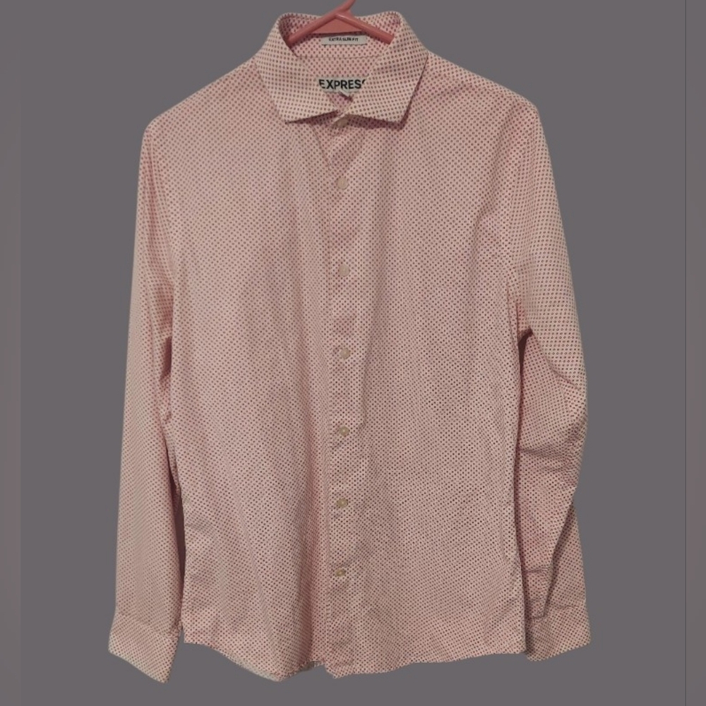 Express Men's Extra Slim Pink Patterned Button-Up Shirt